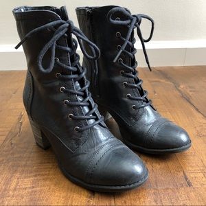 Diba black vegan leather laceup block heel booties